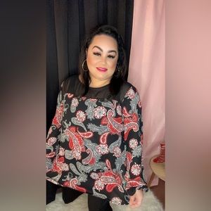 High low , paisley print blouse, size 3x.